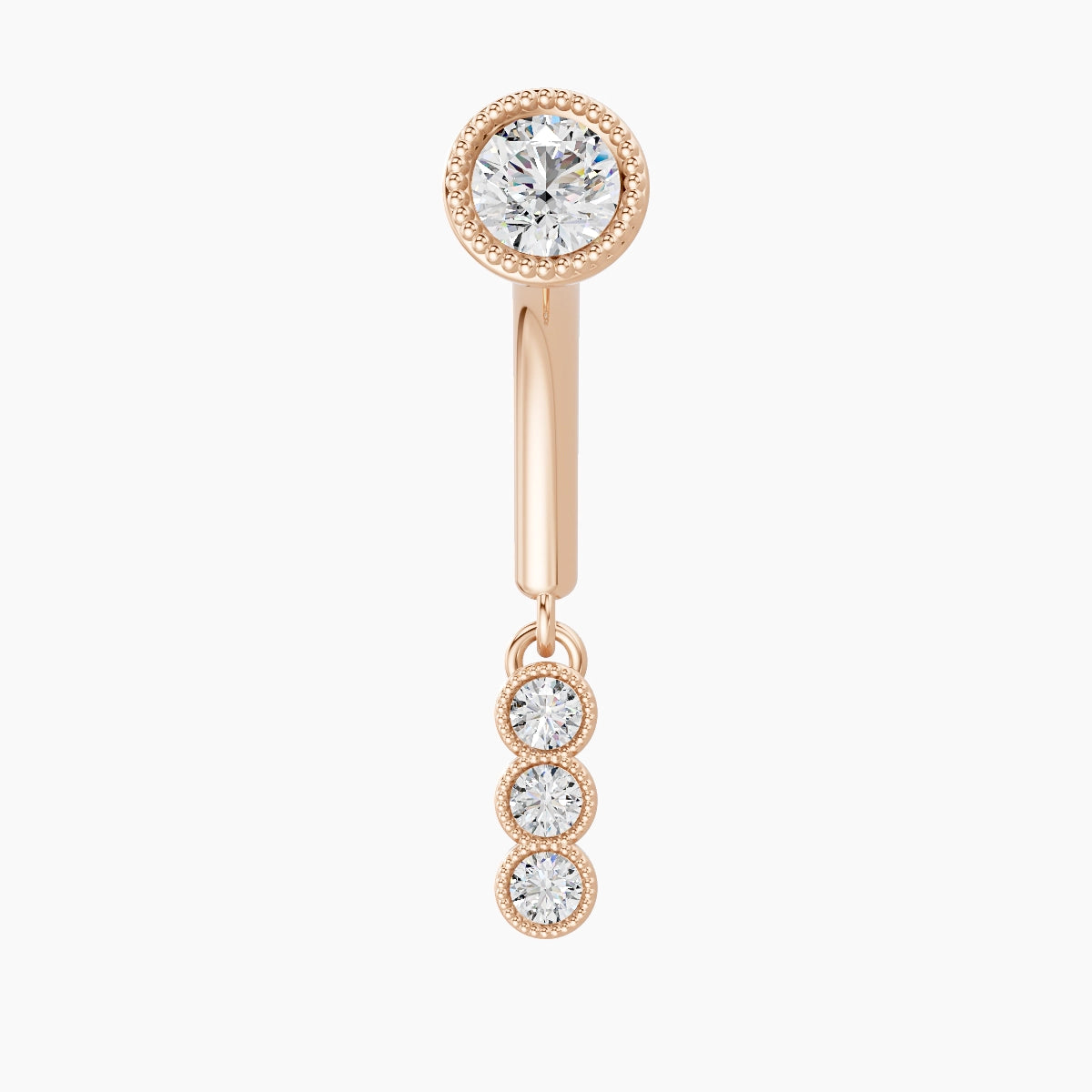 Irene | Piercing Rook Trilogie Diamant Or Rose 18k Hypoallergénique 8 mm