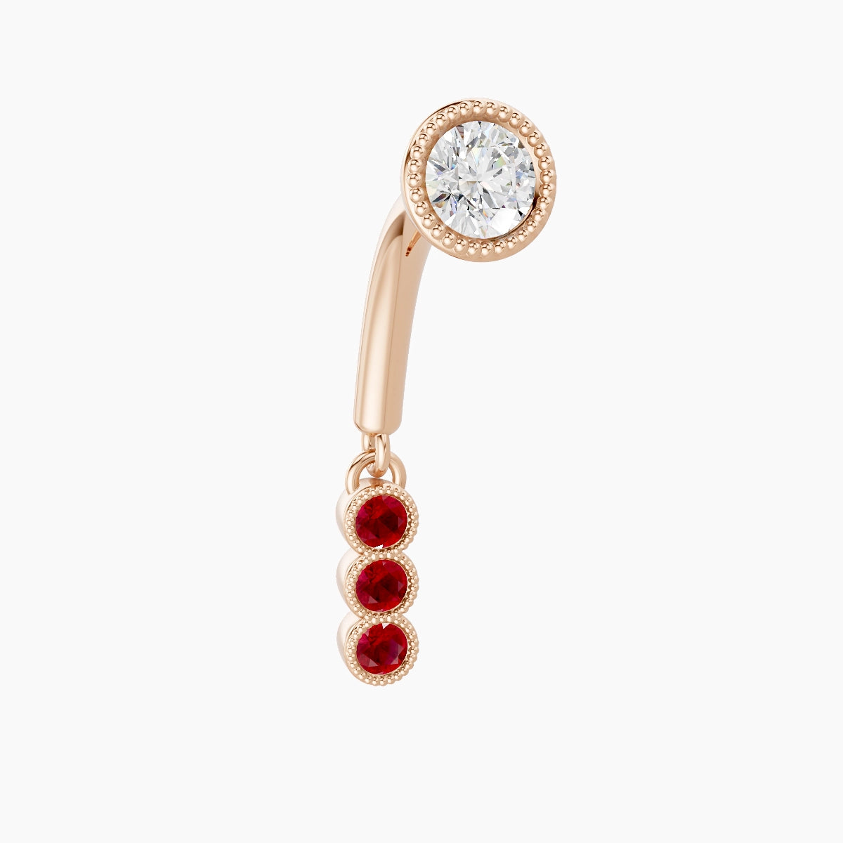 Irene | 18k Rose Gold 8 mm Trilogy Ruby & Diamond Rook Piercing
