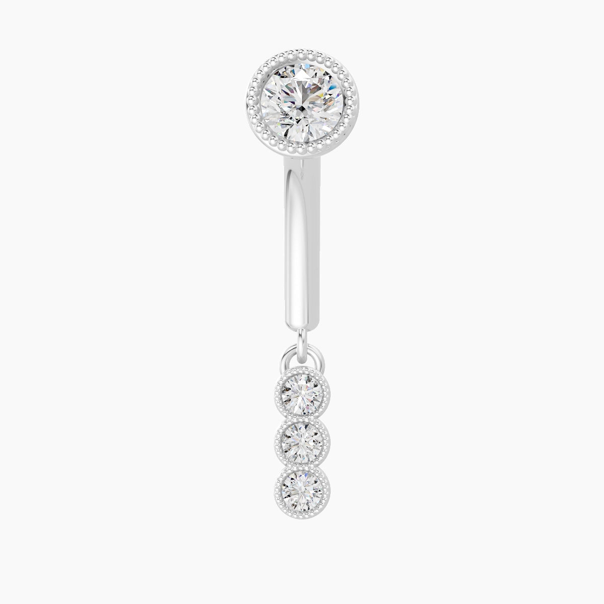 Irene | Piercing Rook Trilogie Diamant Or Blanc 18k Hypoallergénique 8 mm