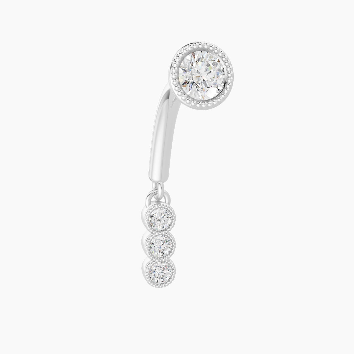 Irene | Piercing Rook Trilogie Diamant Or Blanc 18k Hypoallergénique 8 mm