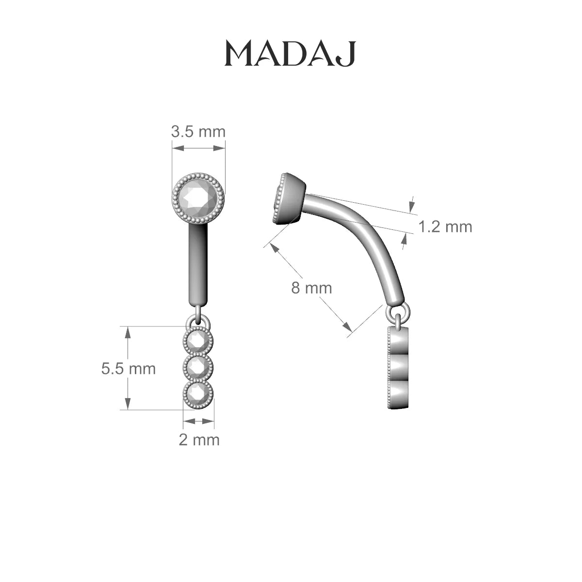 Irene | 18k White Gold 8 mm Trilogy Sapphire & Diamond Rook Piercing