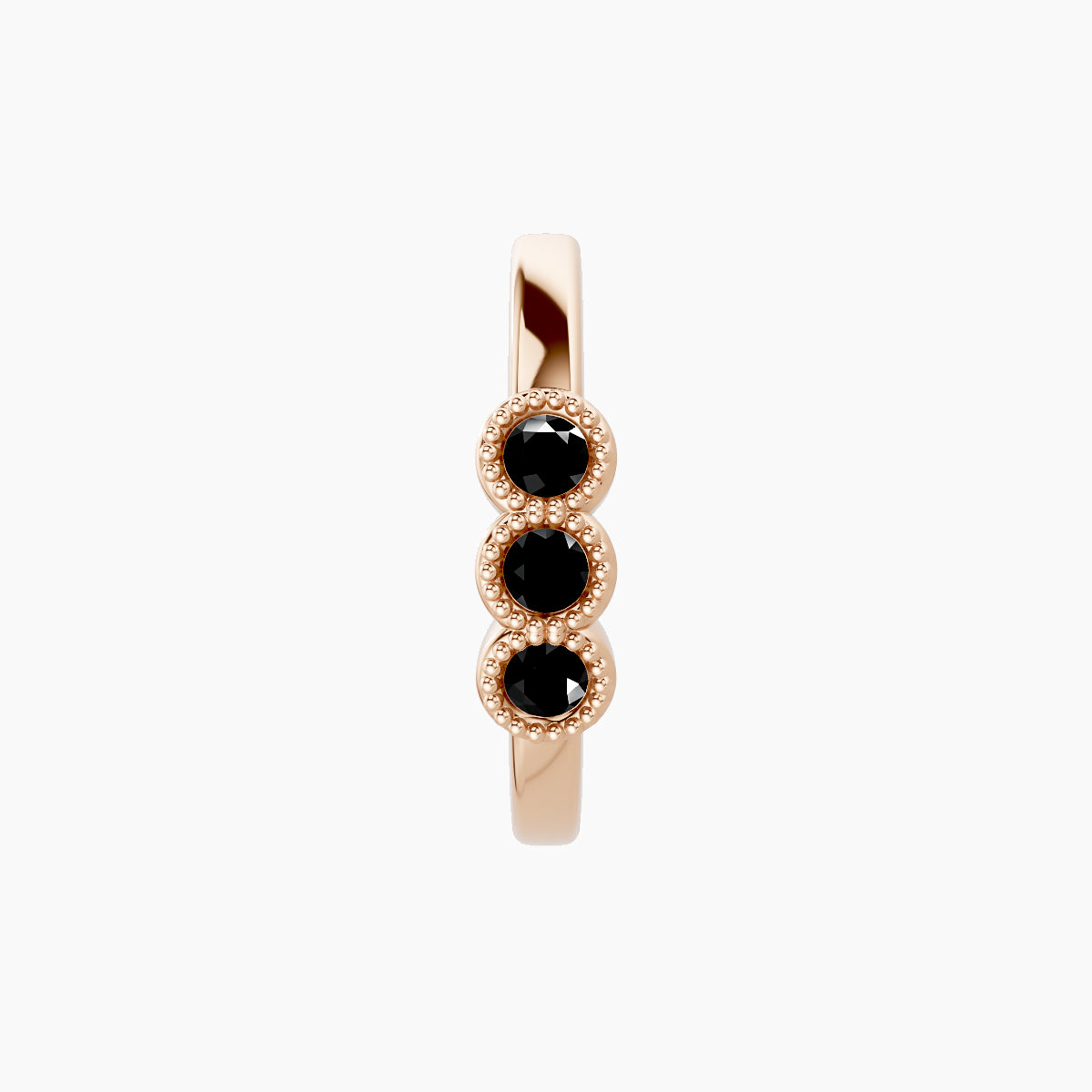 Irene | 18k Rose Gold 9.5 mm Trilogy Black Diamond Hoop Piercing