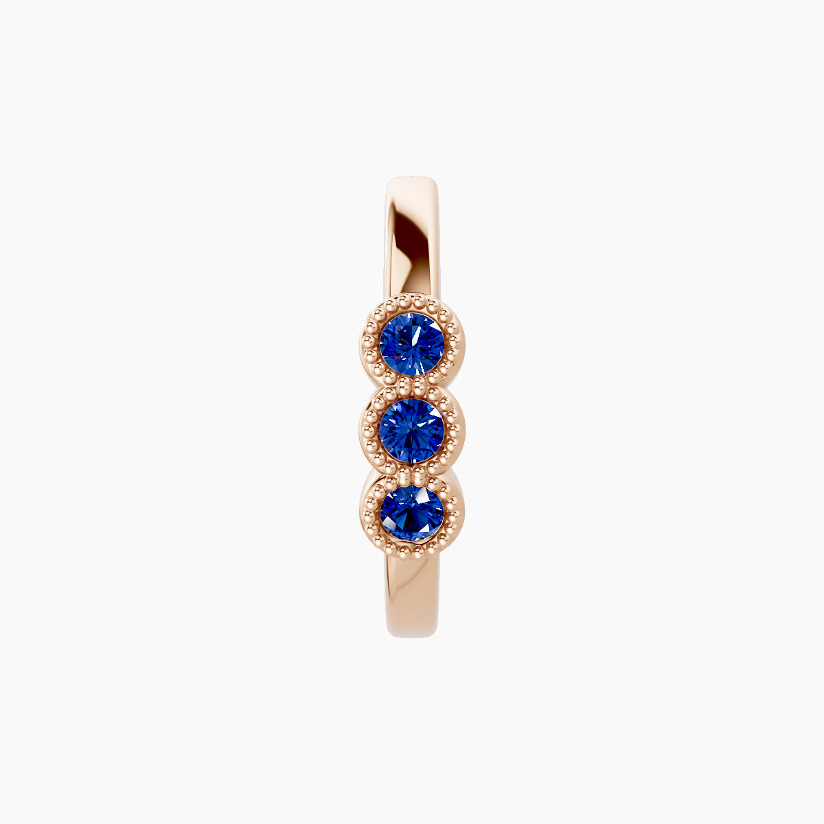 Irene | 18k Rose Gold 9.5 mm Trilogy Sapphire Hoop Piercing