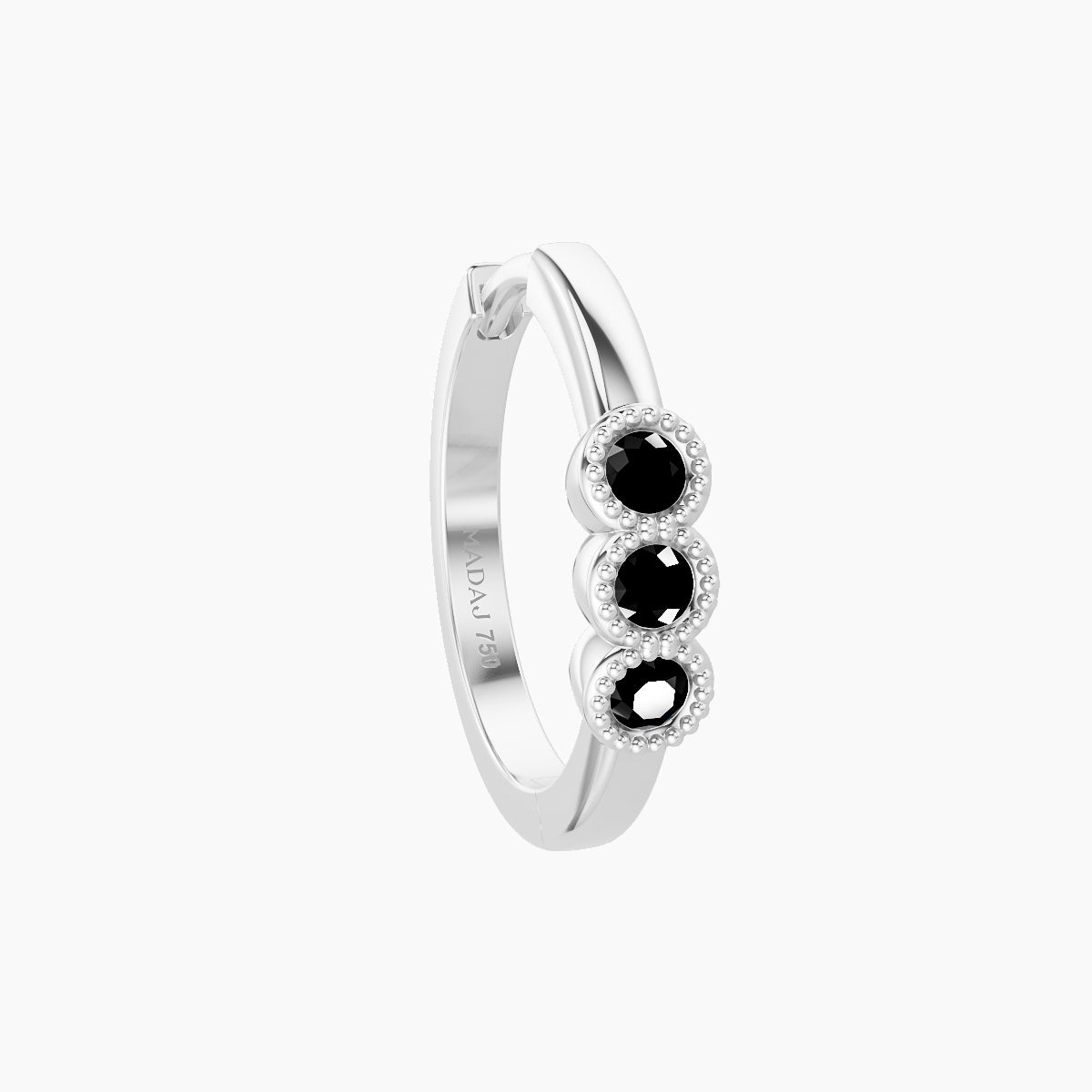 Irene | 18k White Gold 9.5 mm Trilogy Black Diamond Hoop Piercing