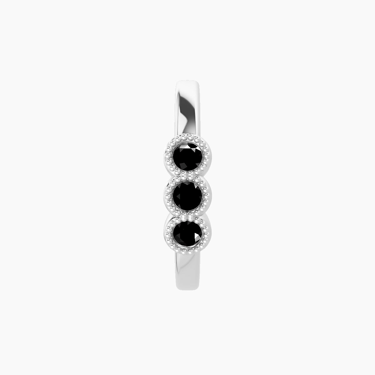 Irene | 18k White Gold 9.5 mm Trilogy Black Diamond Hoop Piercing