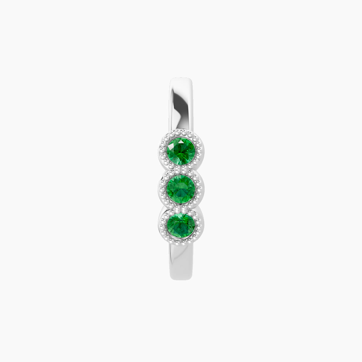 Irene | 18k White Gold 9.5 mm Trilogy Emerald Hoop Piercing
