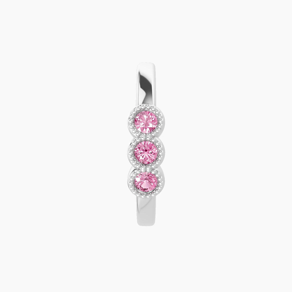 Irene | 18k White Gold 9.5 mm Trilogy Pink Sapphire Hoop Piercing