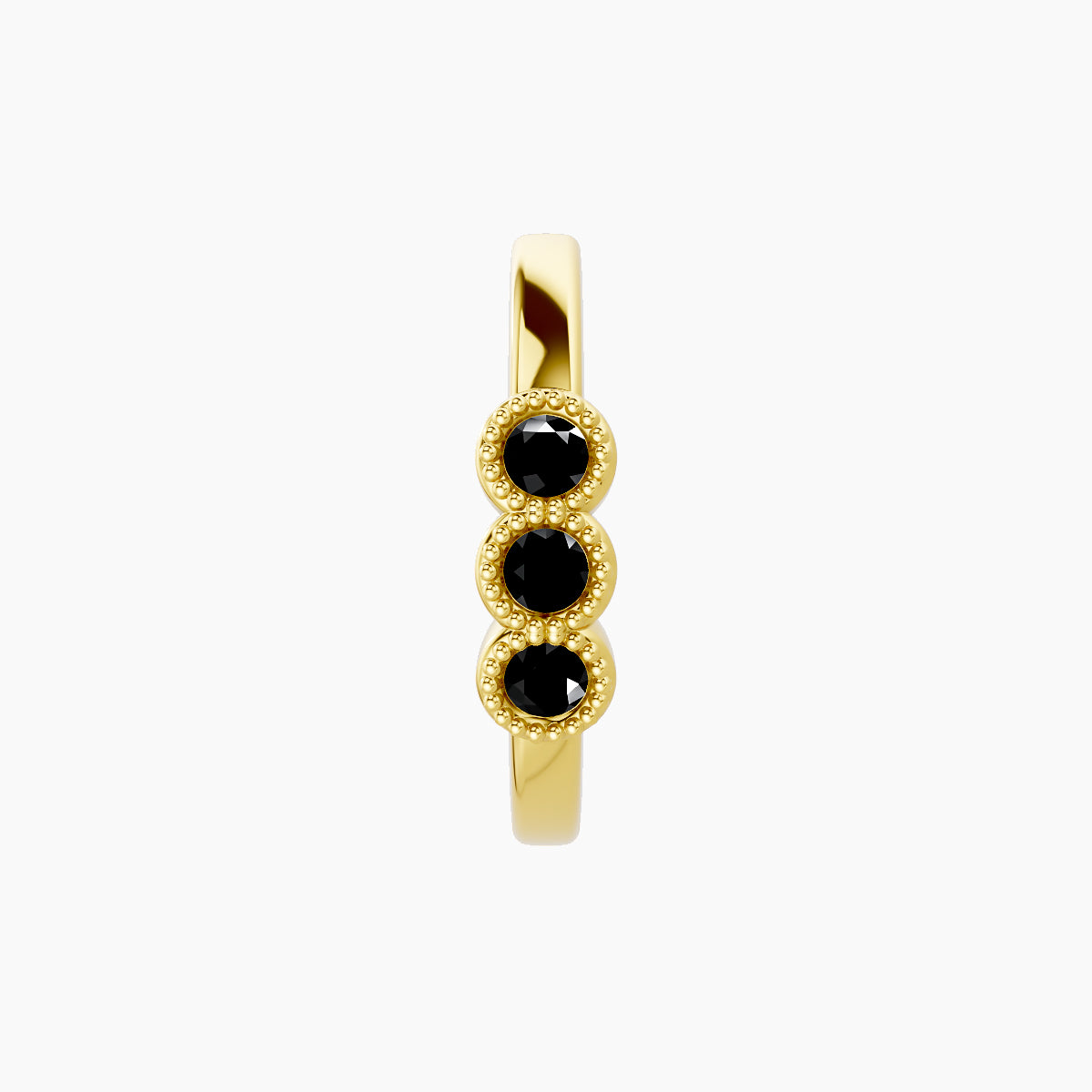 Irene | 18k Yellow Gold 9.5 mm Trilogy Black Diamond Hoop Piercing