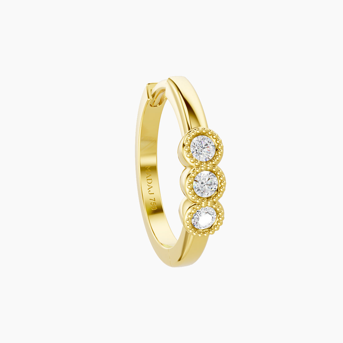 Irene | 18k Yellow Gold 9.5 mm Trilogy Diamond Hoop Piercing