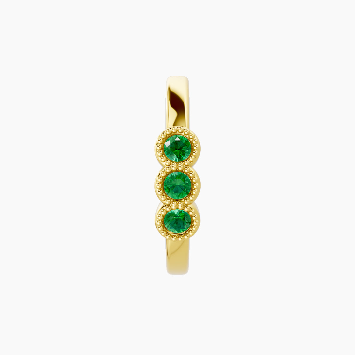 Irene | 18k Yellow Gold 9.5 mm Trilogy Emerald Hoop Piercing