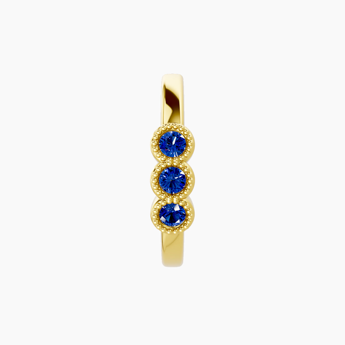 Irene | 18k Yellow Gold 9.5 mm Trilogy Sapphire Hoop Piercing