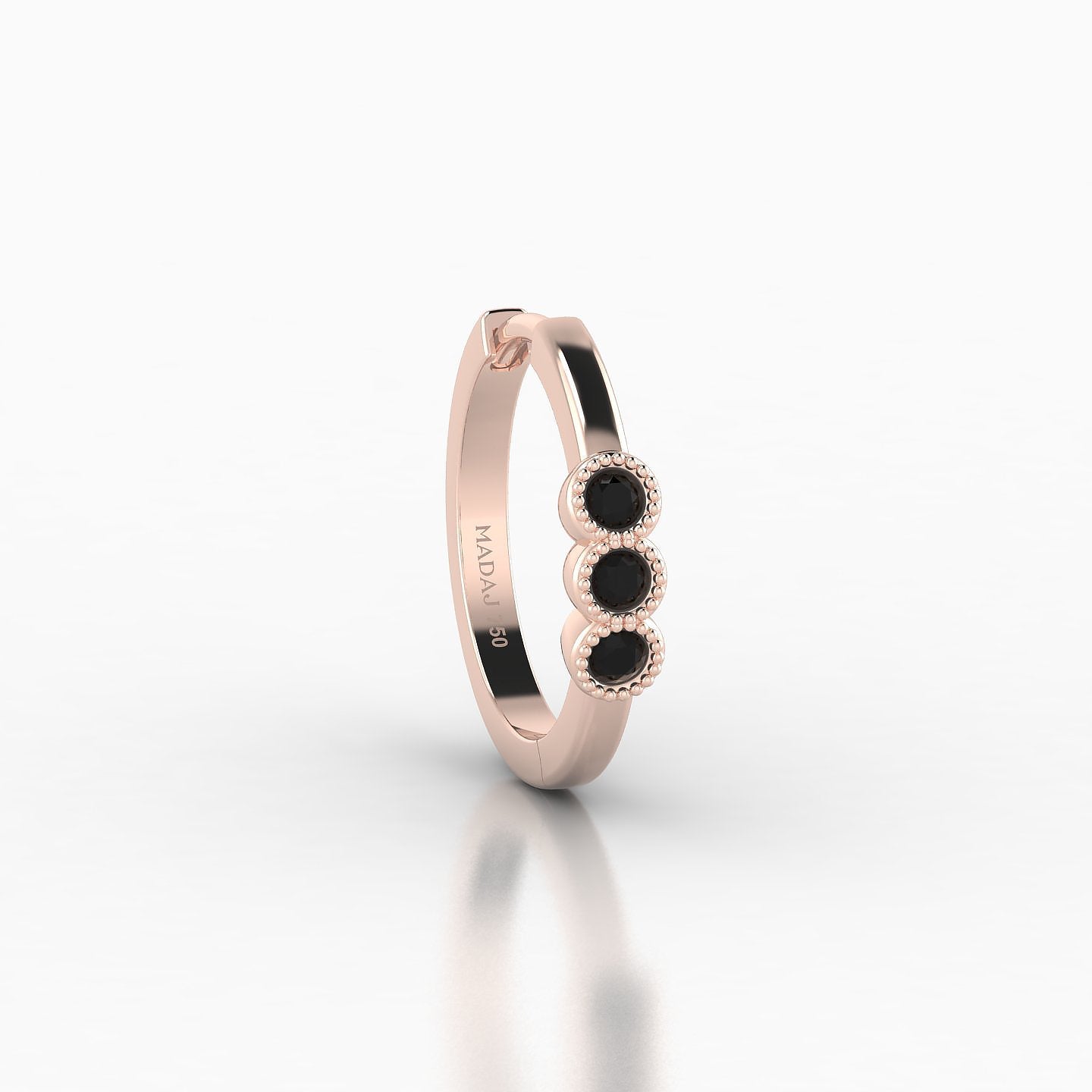 Irene | 18k Rose Gold 9.5 mm Trilogy Black Diamond Hoop Piercing