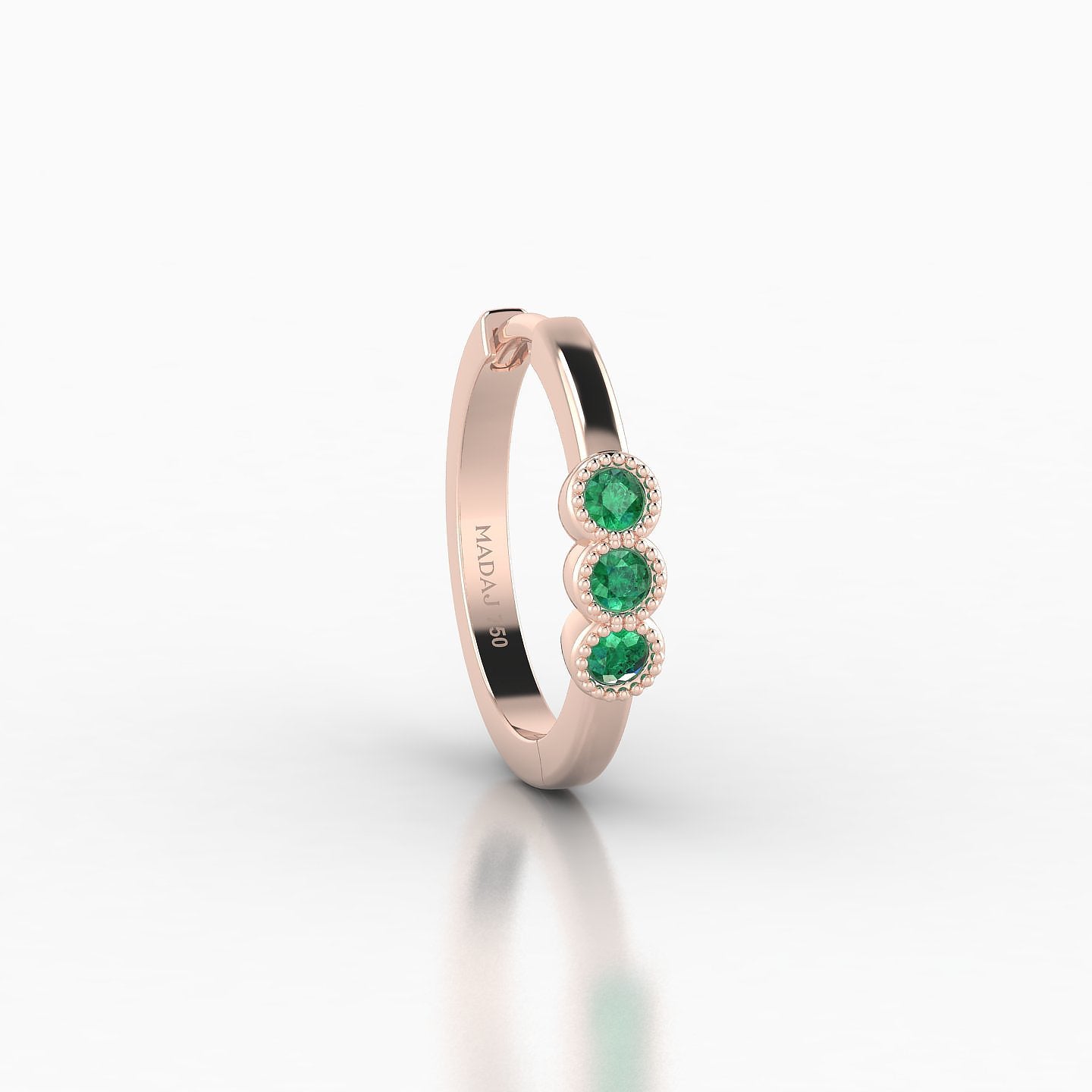 Irene | 18k Rose Gold 9.5 mm Trilogy Emerald Hoop Piercing