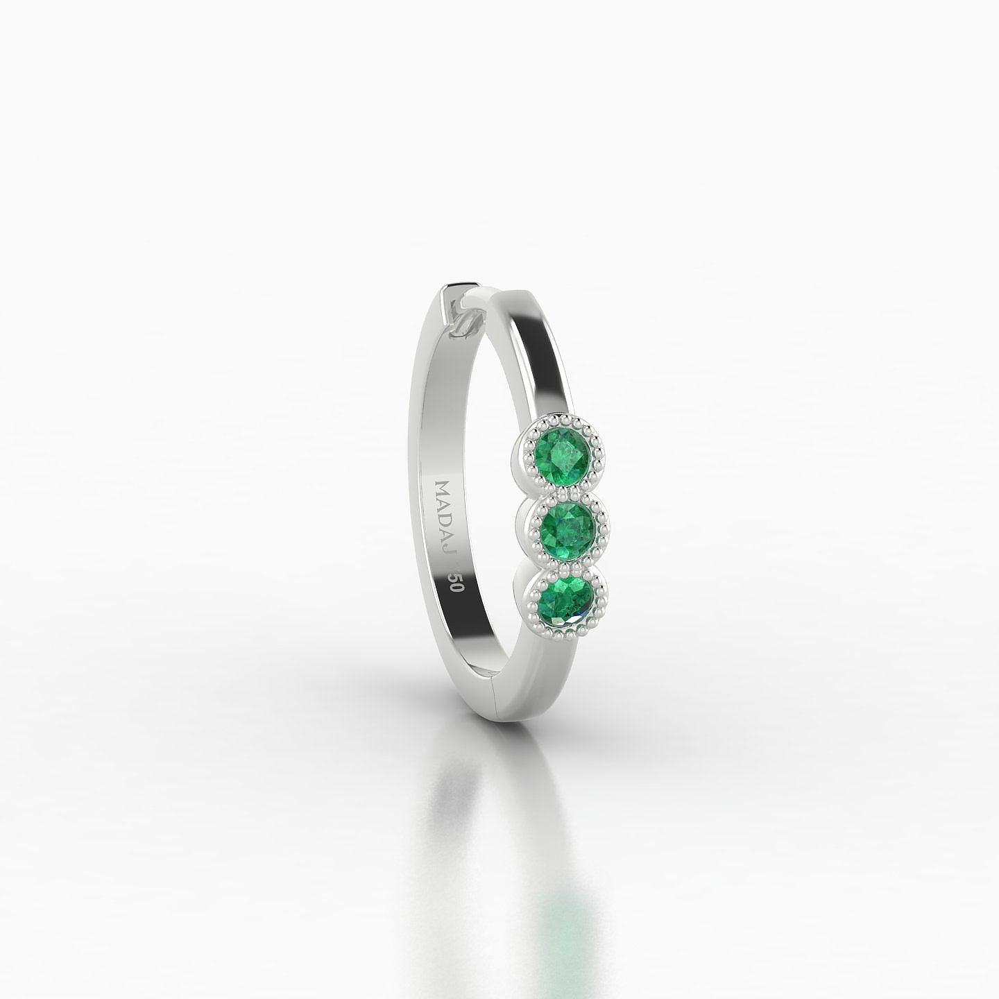 Irene | 18k White Gold 9.5 mm Trilogy Emerald Hoop Piercing