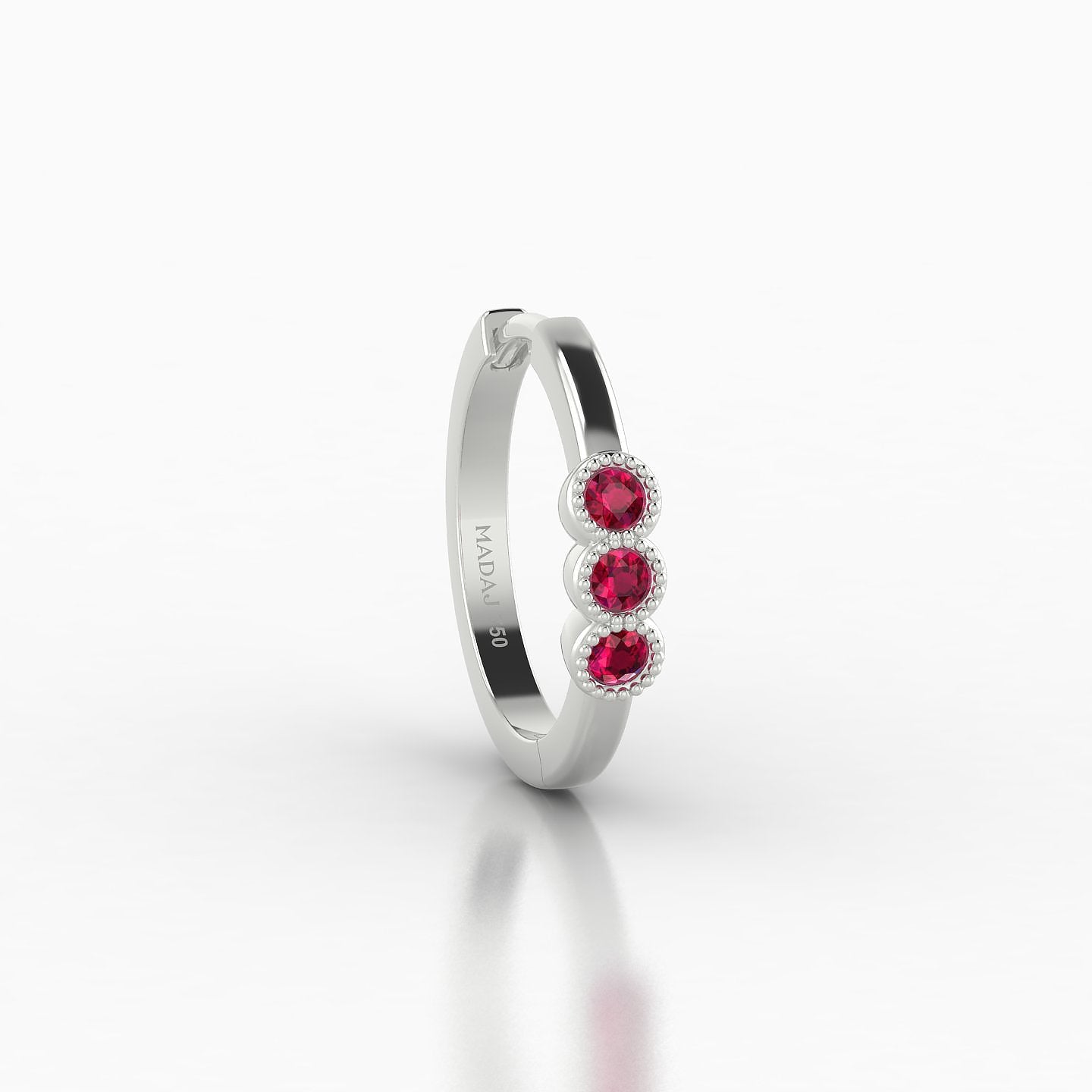 Irene | 18k White Gold 9.5 mm Trilogy Ruby Hoop Piercing