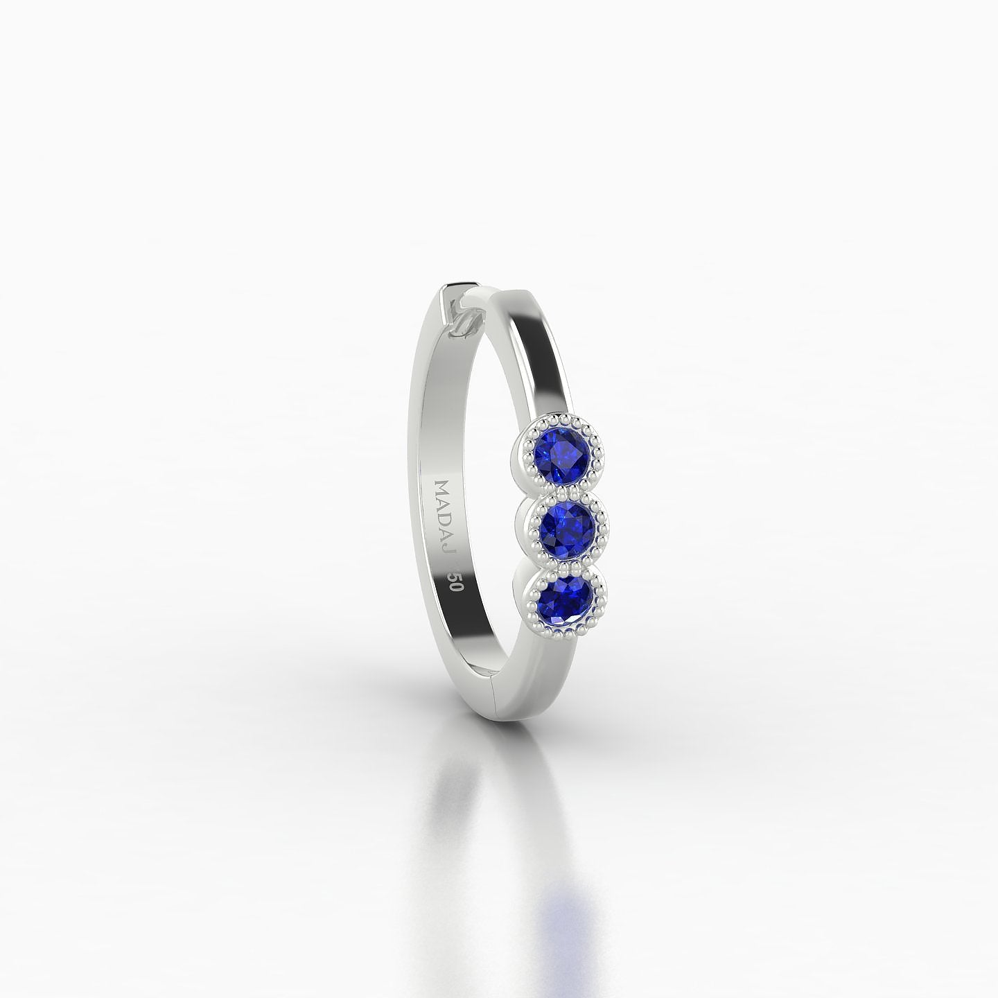 Irene | 18k White Gold 9.5 mm Trilogy Sapphire Hoop Piercing