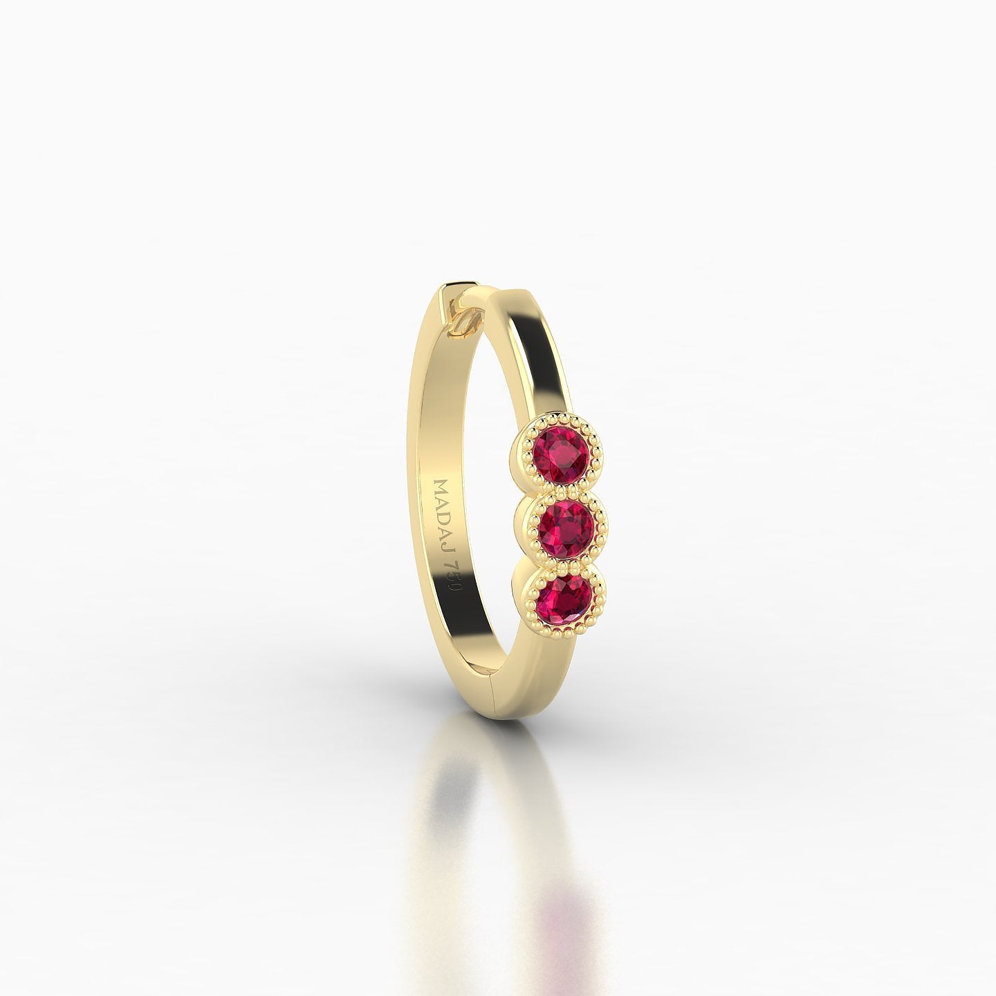 Irene | 18k Yellow Gold 9.5 mm Trilogy Ruby Hoop Piercing