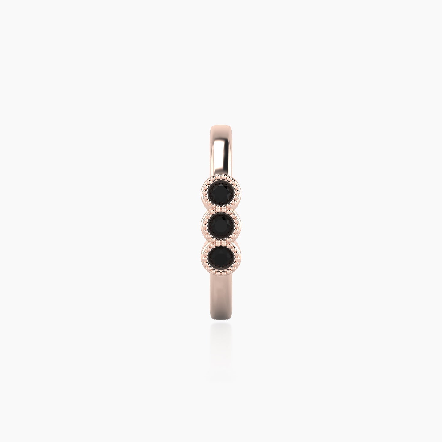 Irene | 18k Rose Gold 9.5 mm Trilogy Black Diamond Hoop Piercing