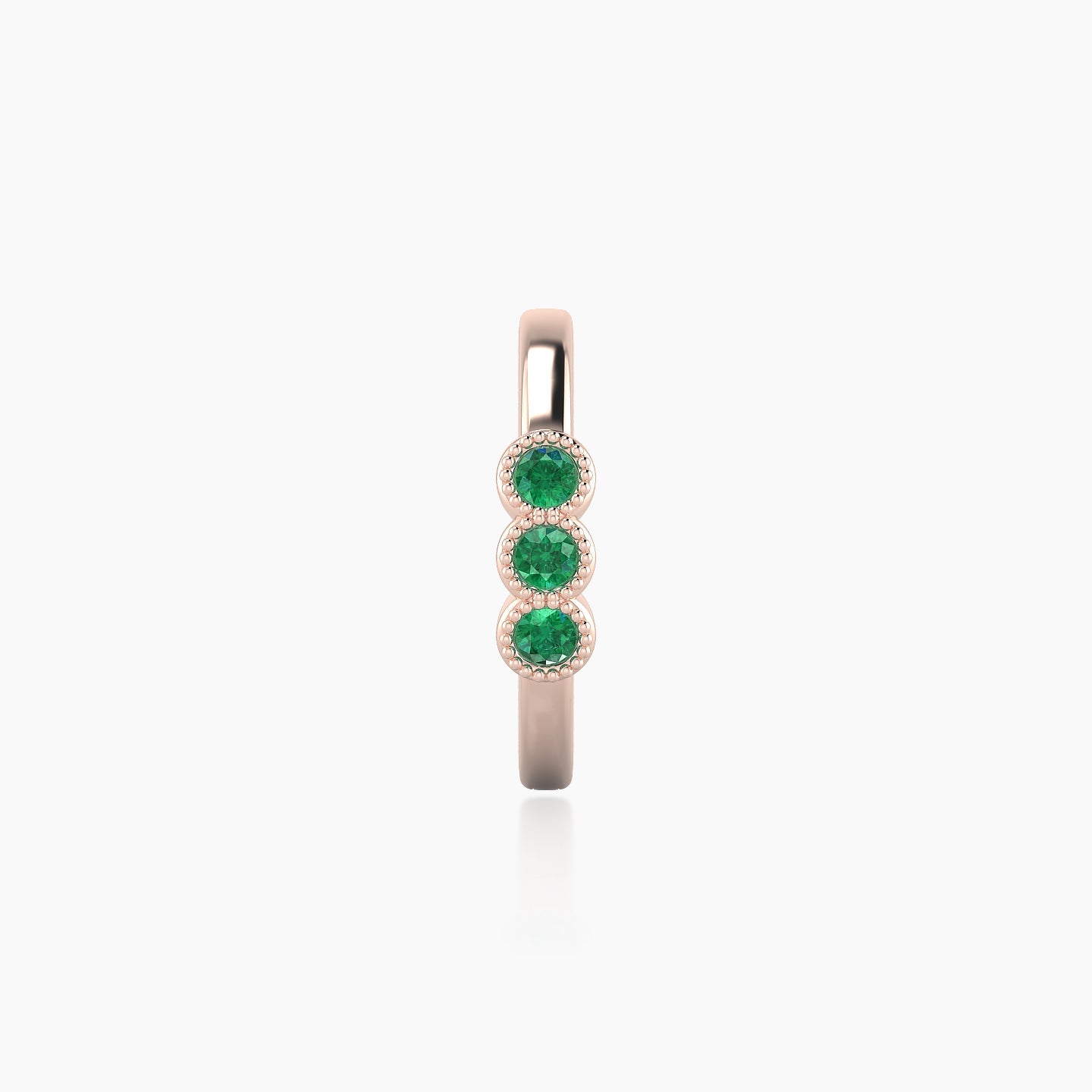 Irene | 18k Rose Gold 9.5 mm Trilogy Emerald Hoop Piercing