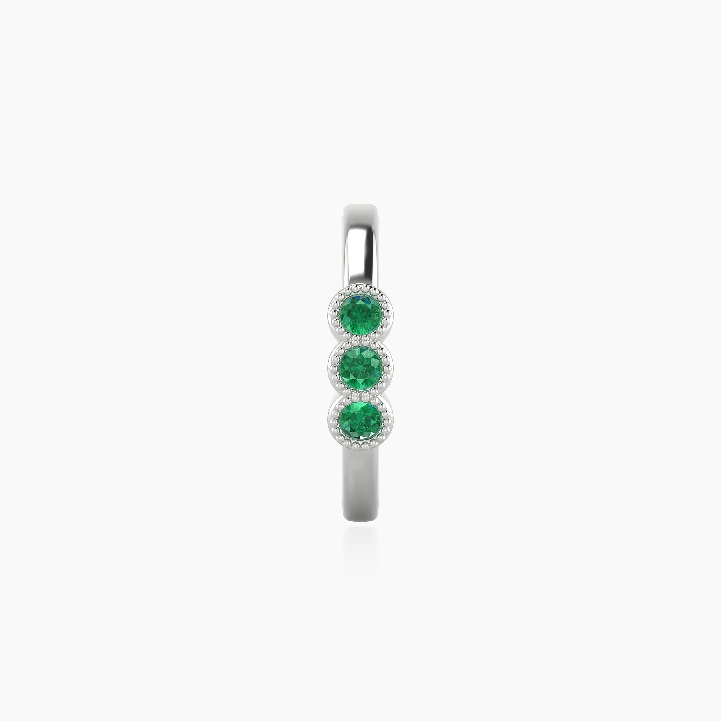 Irene | 18k White Gold 9.5 mm Trilogy Emerald Hoop Piercing