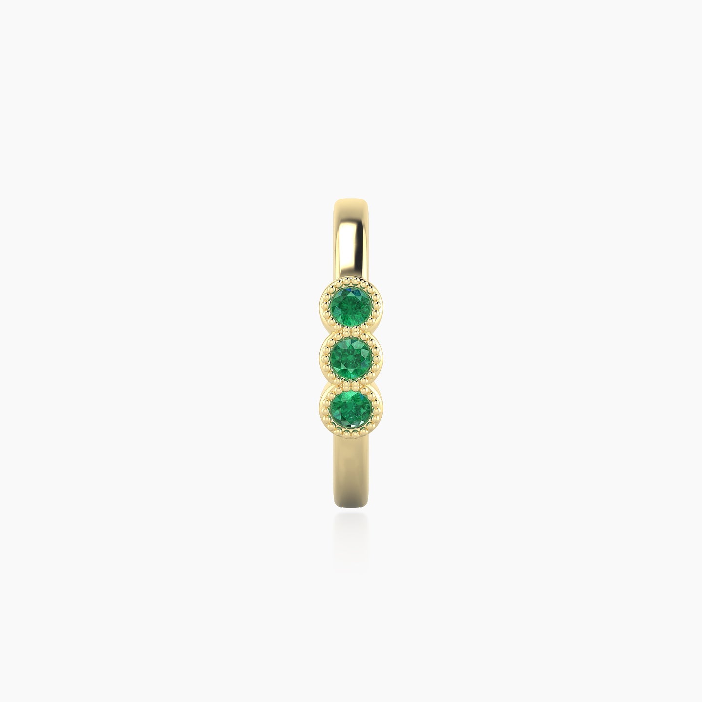 Irene | 18k Yellow Gold 9.5 mm Trilogy Emerald Hoop Piercing