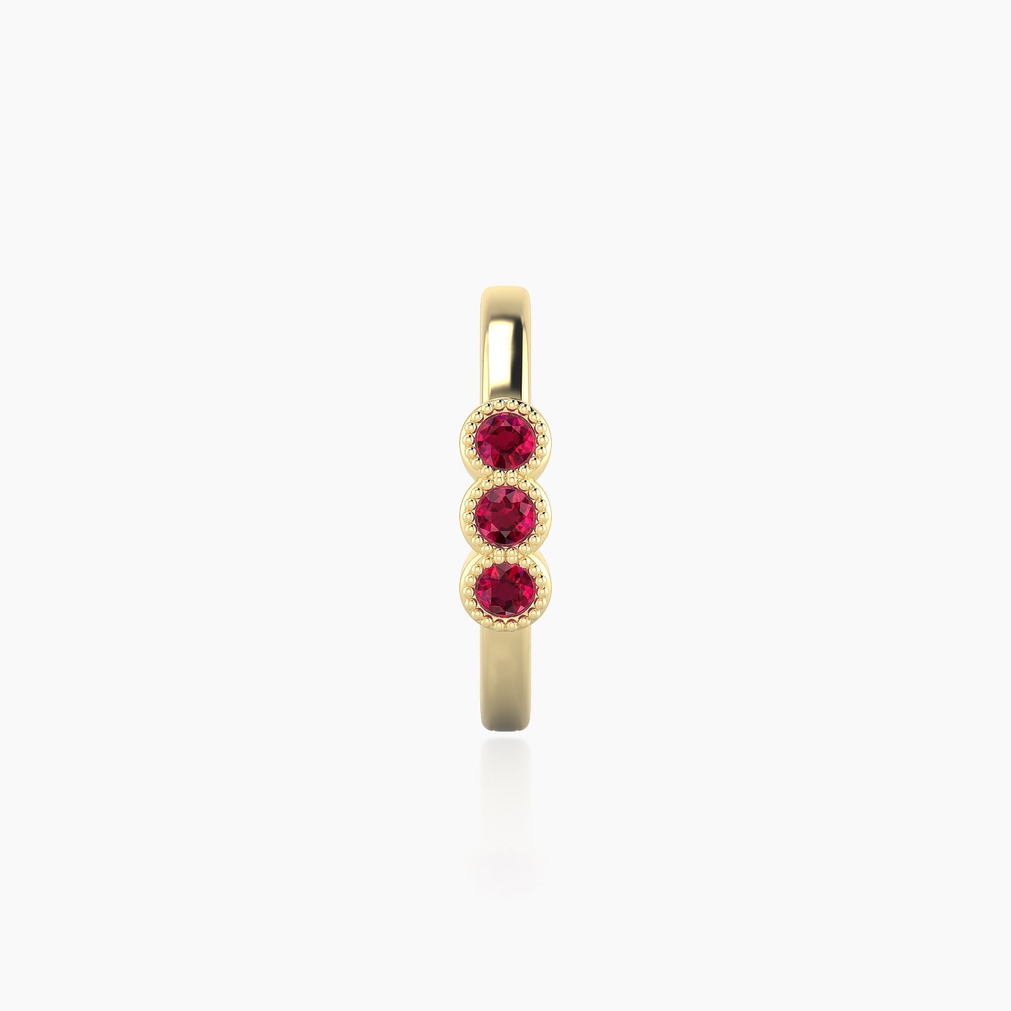 Irene | 18k Yellow Gold 9.5 mm Trilogy Ruby Hoop Piercing