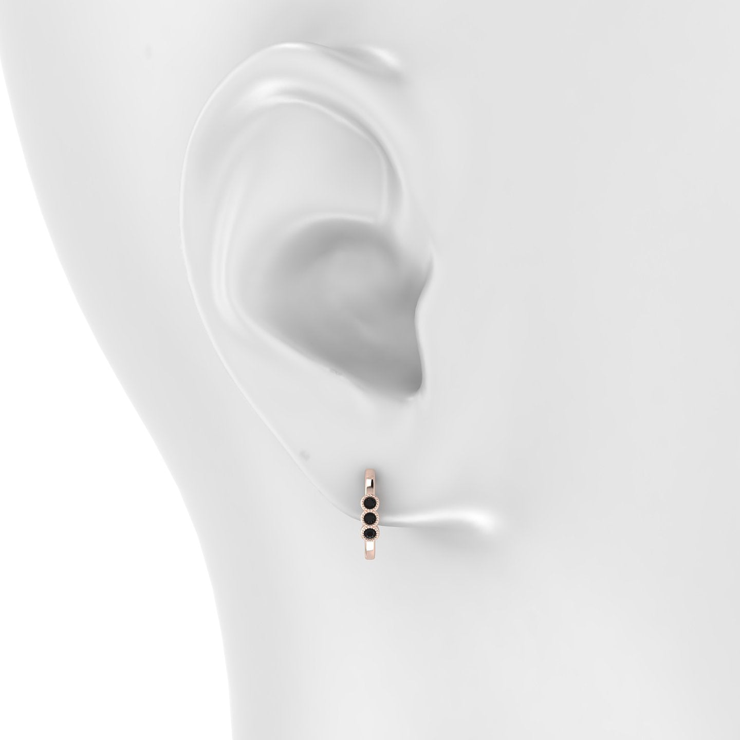 Irene | 18k Rose Gold 9.5 mm Trilogy Black Diamond Hoop Piercing