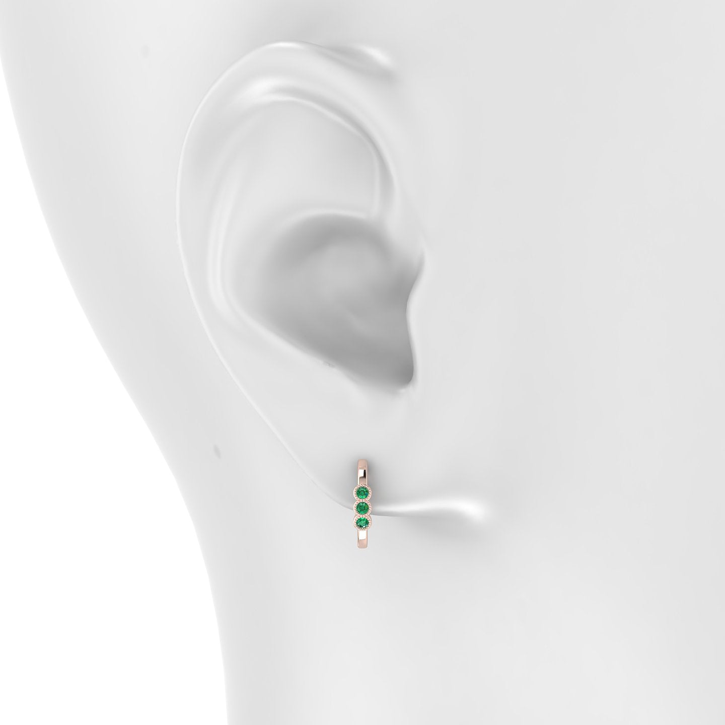 Irene | 18k Rose Gold 9.5 mm Trilogy Emerald Hoop Piercing