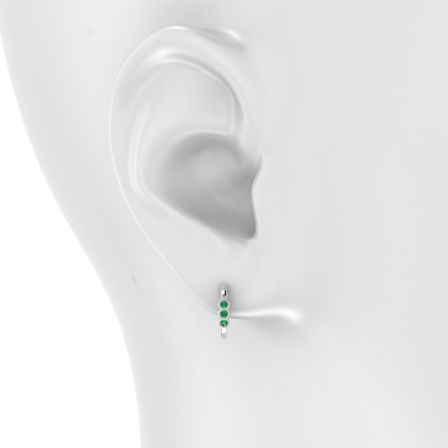 Irene | 18k White Gold 9.5 mm Trilogy Emerald Hoop Piercing