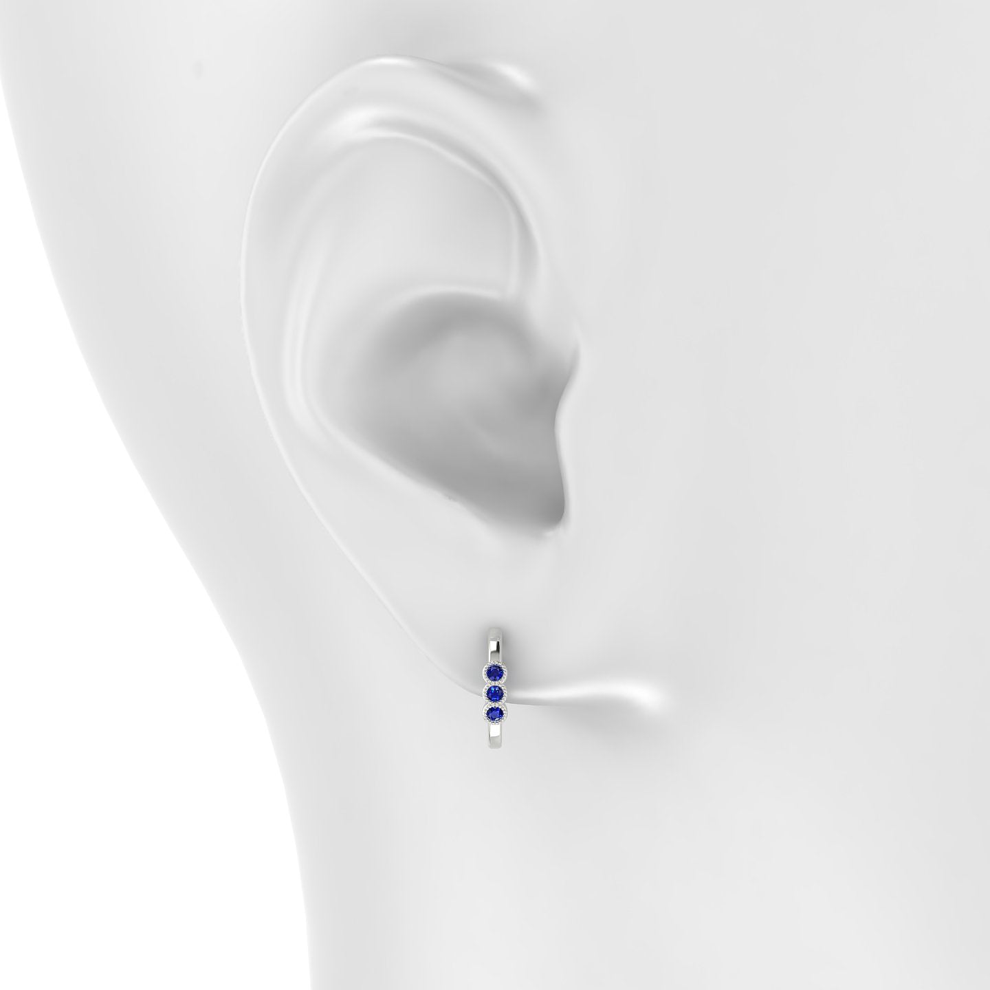 Irene | 18k White Gold 9.5 mm Trilogy Sapphire Hoop Piercing