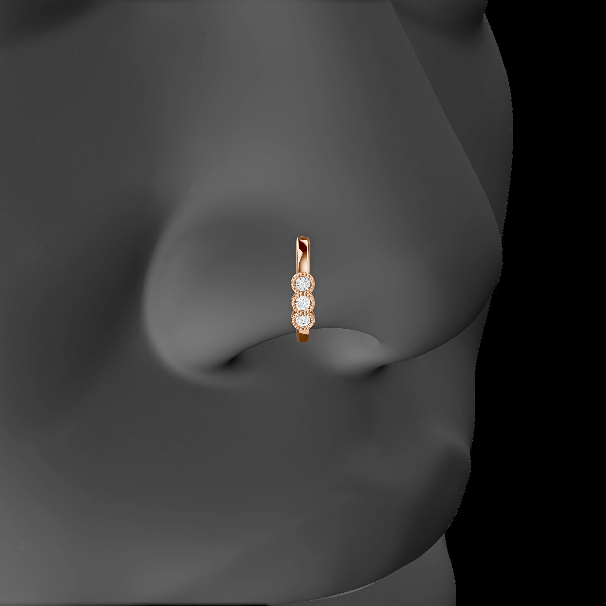 Irene | 18k Rose Gold 9.5 mm Trilogy Diamond Nose Ring Piercing