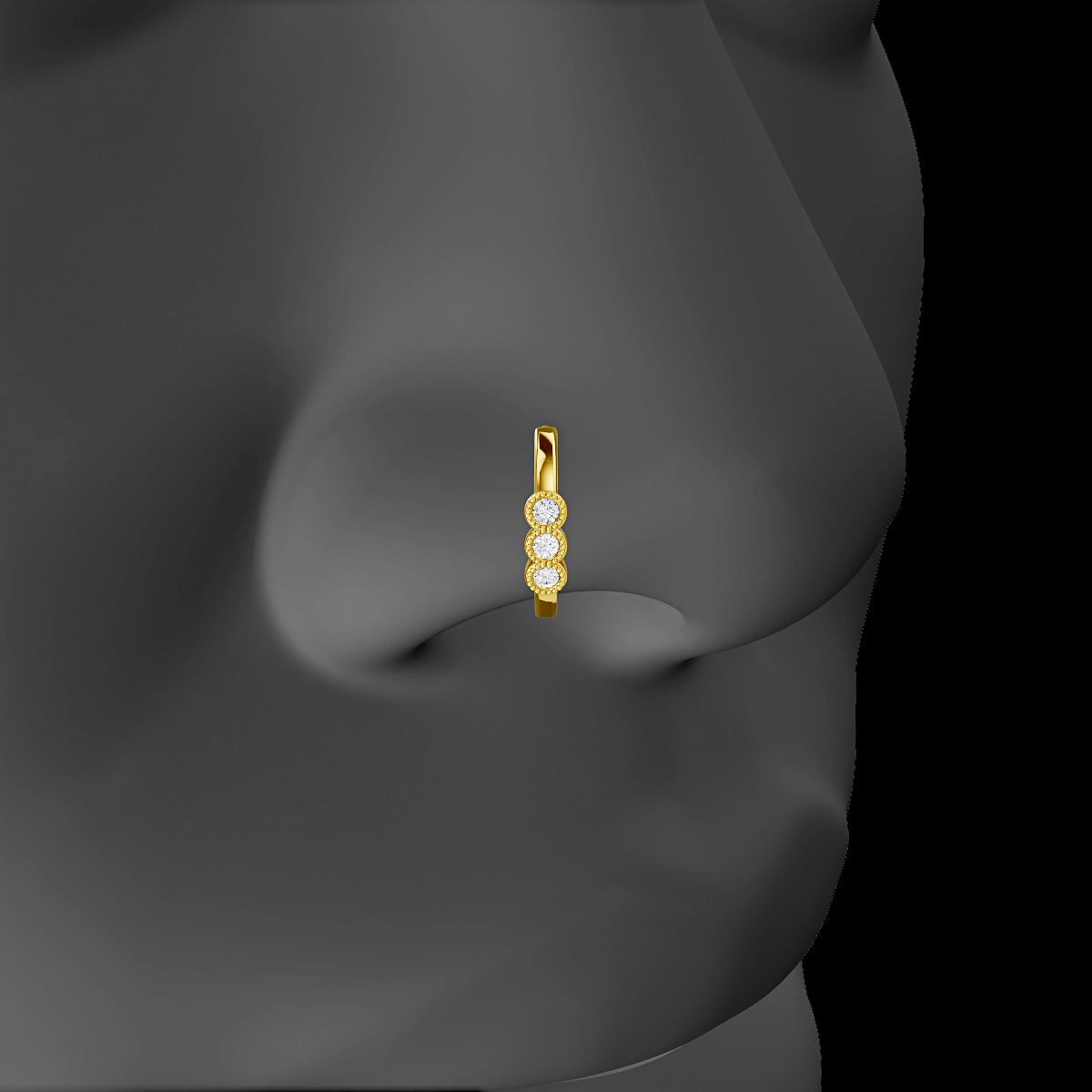 Irene | 18k Yellow Gold 9.5 mm Trilogy Diamond Nose Ring Piercing