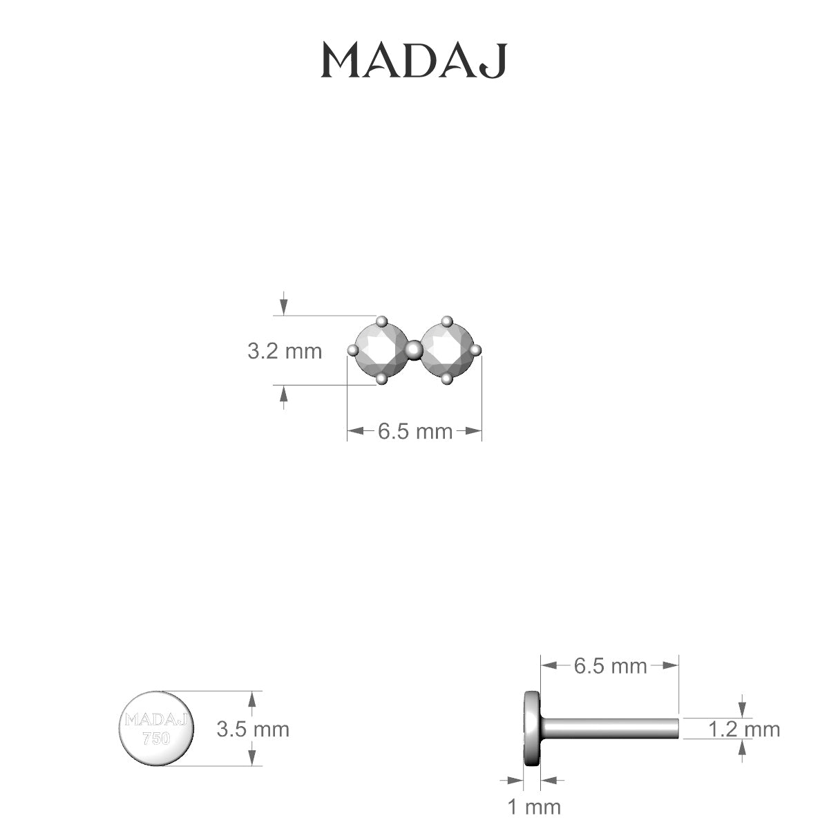 Isis | 18k White Gold 6.5 mm 6.5 mm Black Diamond Piercing