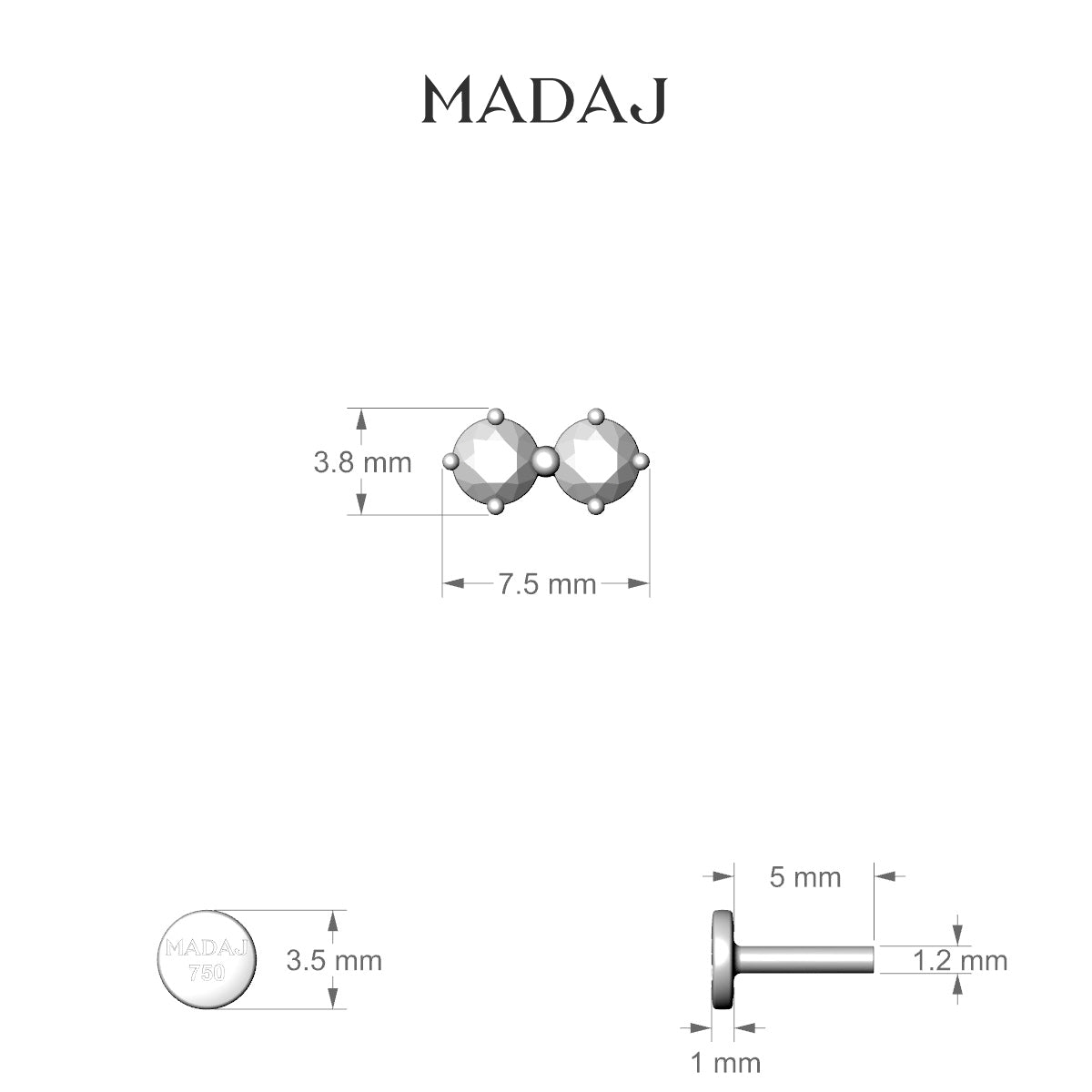 Isis | 18k White Gold 5 mm 7.5 mm Black Diamond Nose Piercing