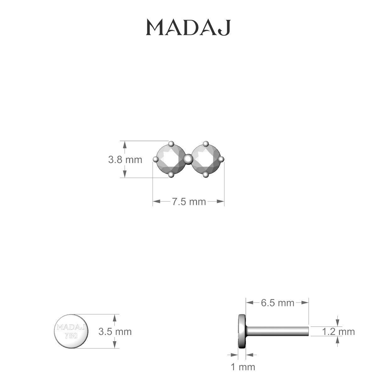 Isis | 18k White Gold 6.5 mm 7.5 mm Black Diamond Piercing