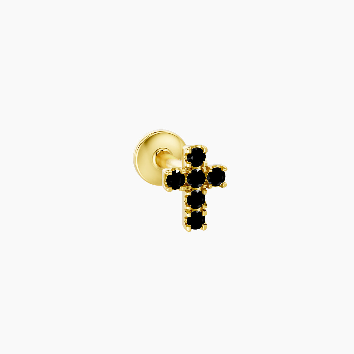 Junon | 18k Yellow Gold 5 mm 5 mm Cross Black Diamond Nose Piercing