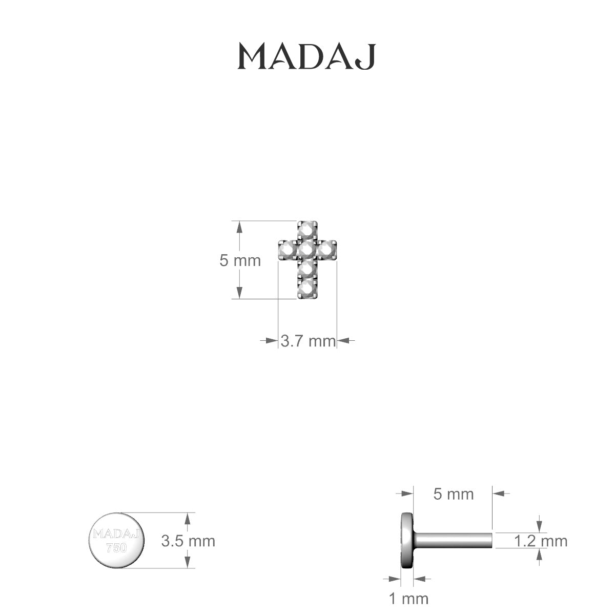 Junon | 18k Yellow Gold 5 mm 5 mm Cross Black Diamond Nose Piercing