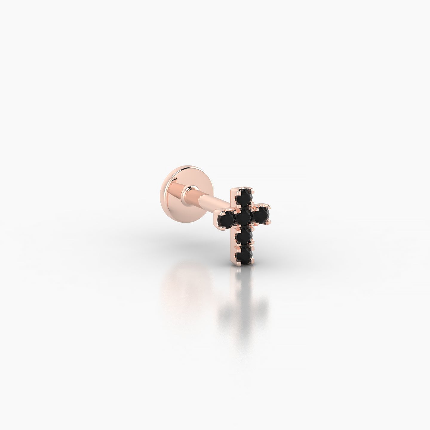 Junon | 18k Rose Gold 5 mm 5 mm Cross Black Diamond Nostril Piercing