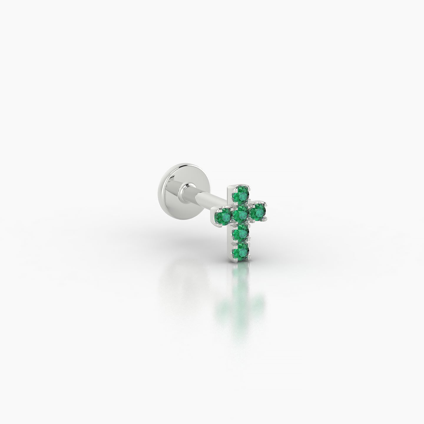 Junon | 18k White Gold 5 mm 5 mm Cross Emerald Nostril Piercing