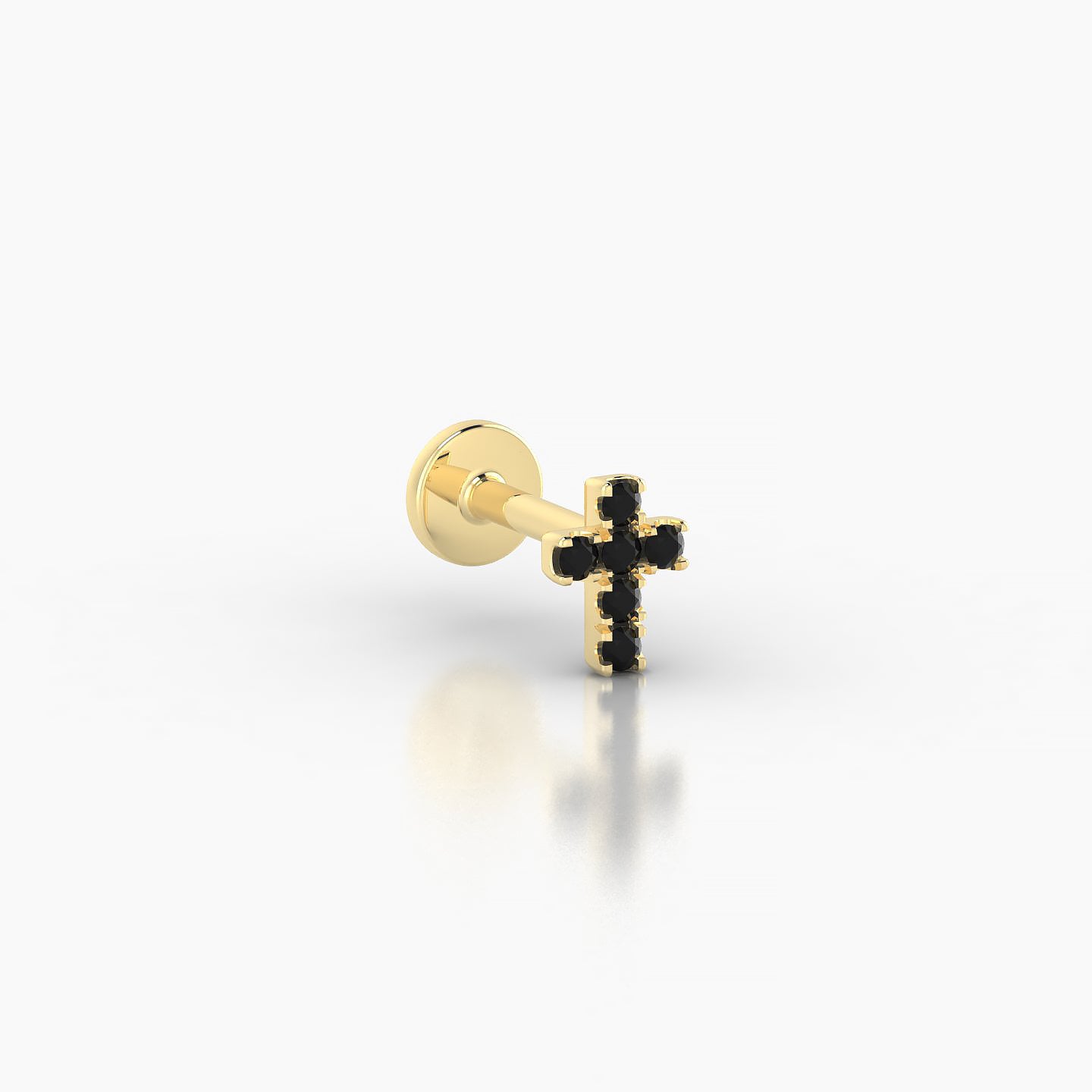 Junon | 18k Yellow Gold 5 mm 5 mm Cross Black Diamond Nostril Piercing