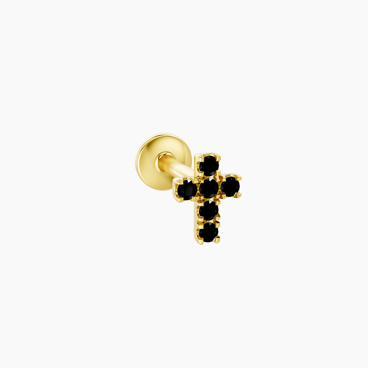 Junon | 18k Yellow Gold 6.5 mm 5 mm Cross Black Diamond Nose Piercing