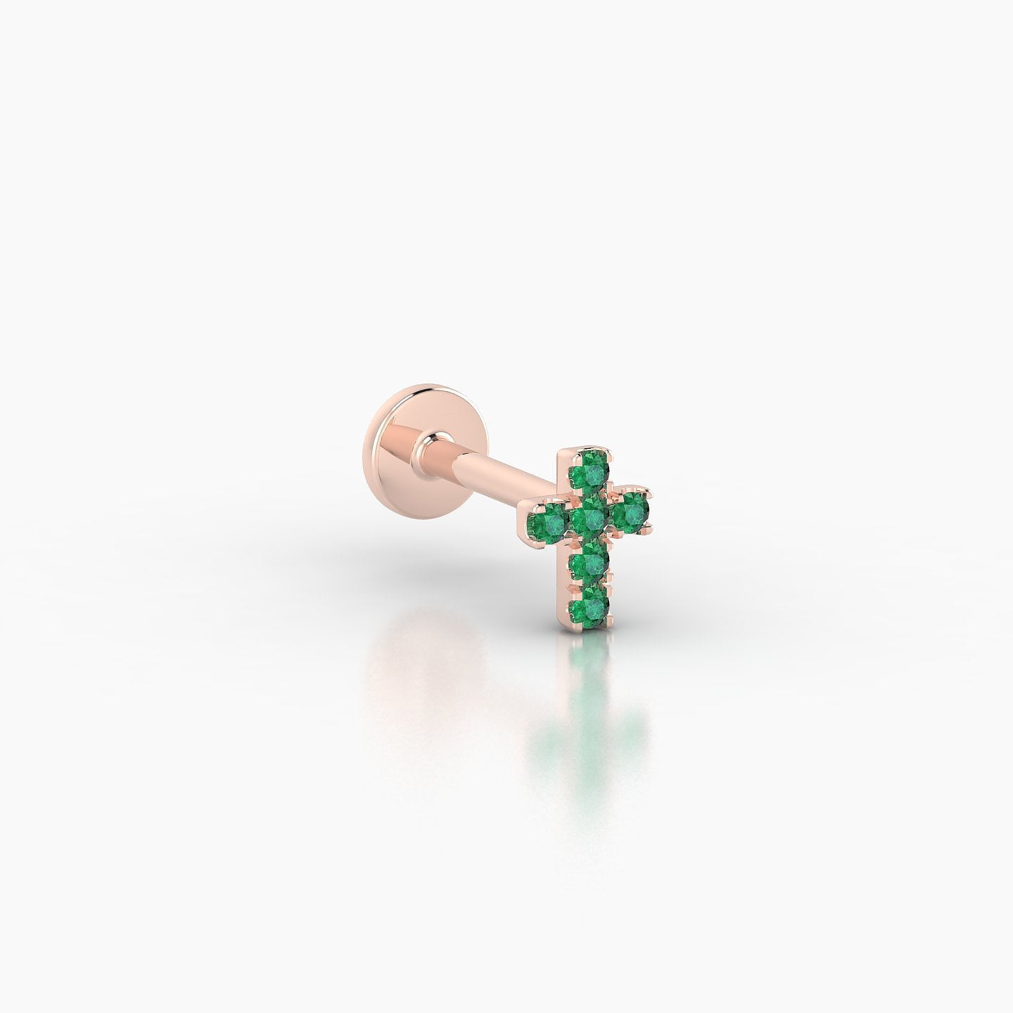 Junon | 18k Rose Gold 6.5 mm 5 mm Cross Emerald Nostril Piercing