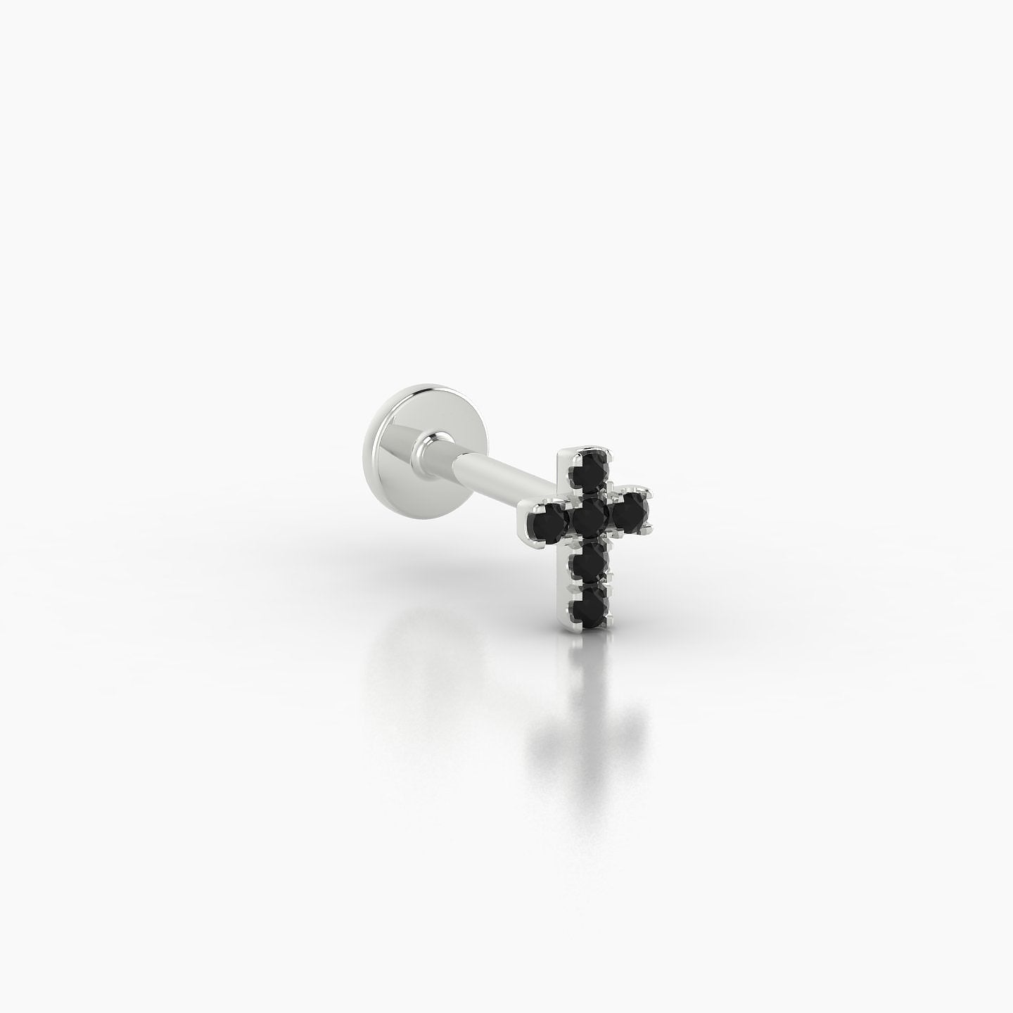 Junon | 18k White Gold 6.5 mm 5 mm Cross Black Diamond Nostril Piercing