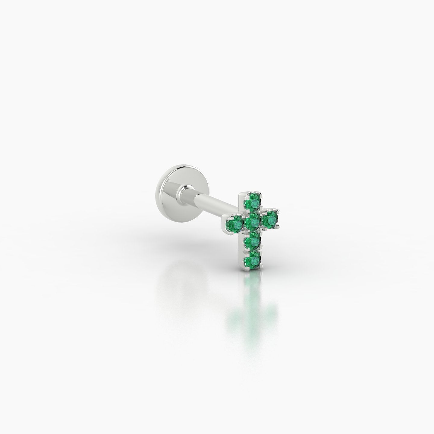 Junon | 18k White Gold 6.5 mm 5 mm Cross Emerald Nostril Piercing