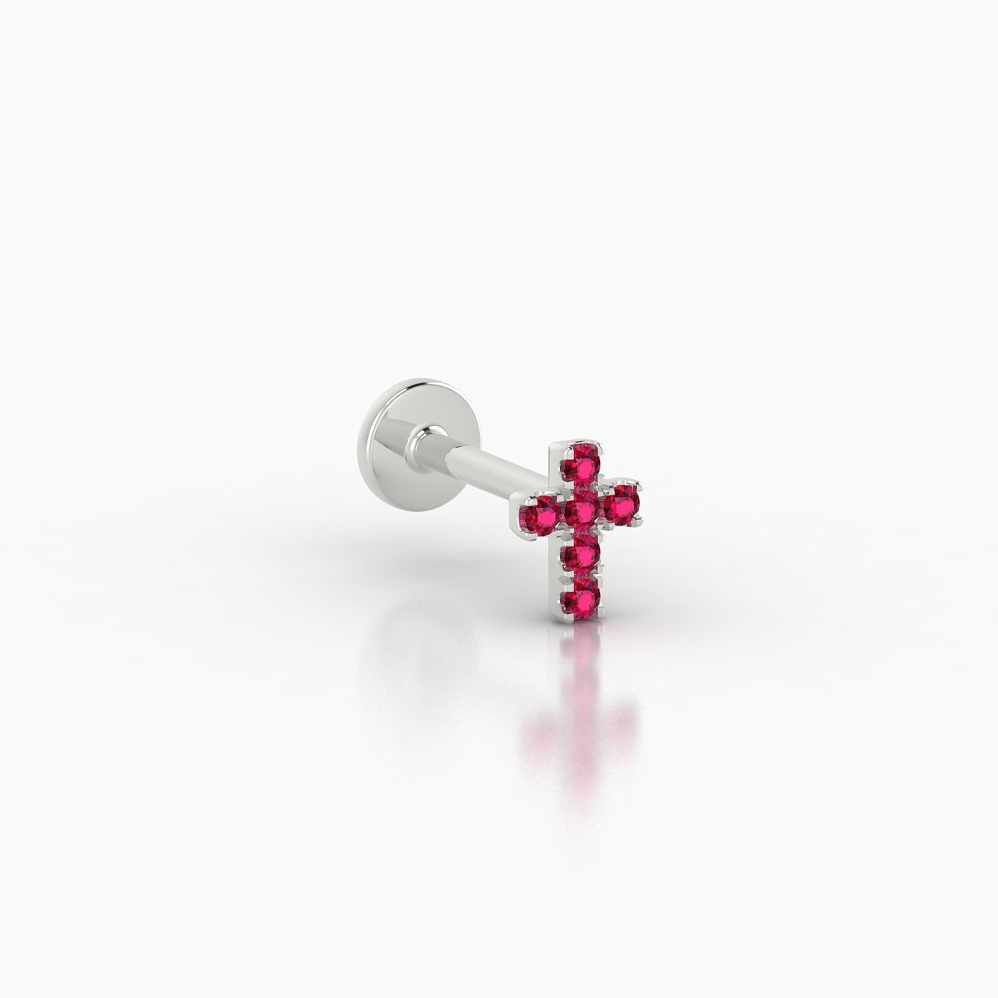 Junon | 18k White Gold 6.5 mm 5 mm Cross Ruby Nostril Piercing