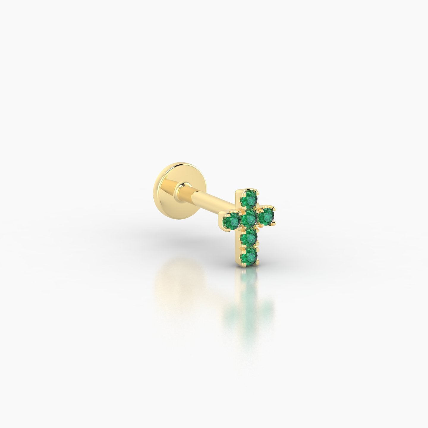 Junon | 18k Yellow Gold 6.5 mm 5 mm Cross Emerald Nostril Piercing