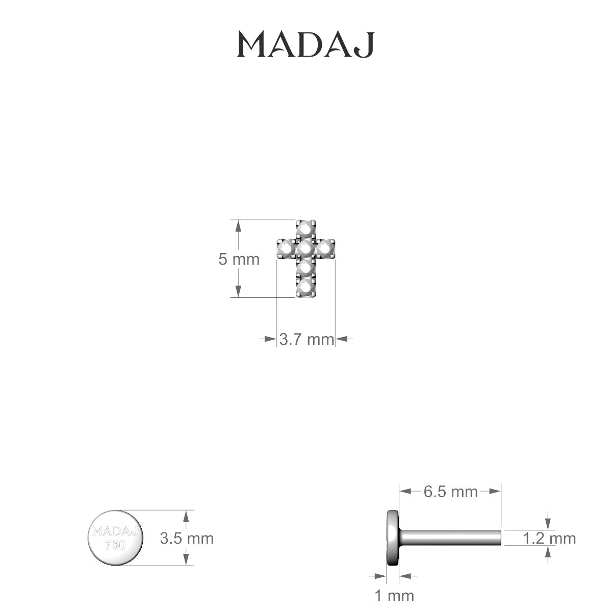 Junon | 18k White Gold 6.5 mm 5 mm Cross Sapphire Piercing