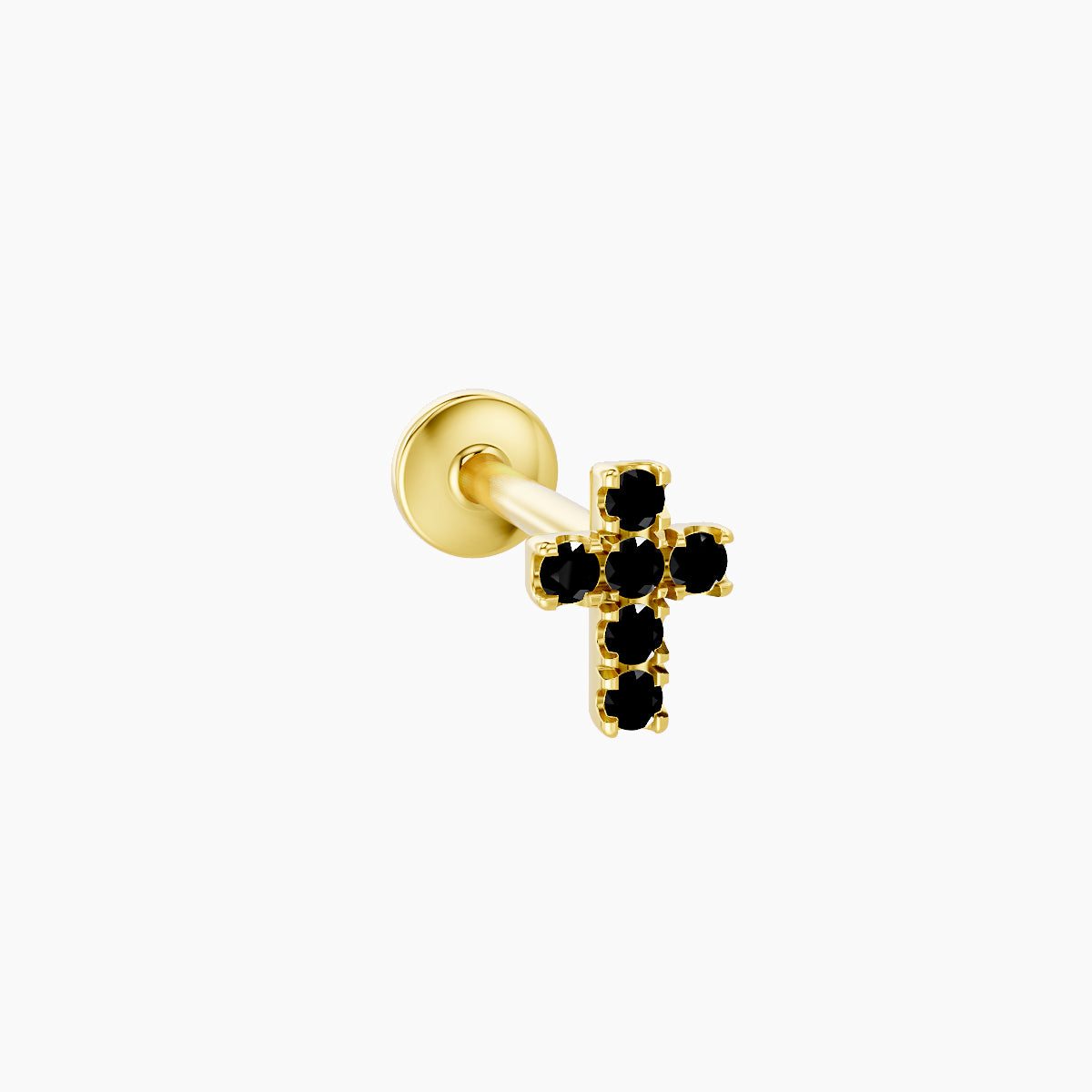 Junon | 18k Yellow Gold 8 mm 5 mm Cross Black Diamond Nose Piercing