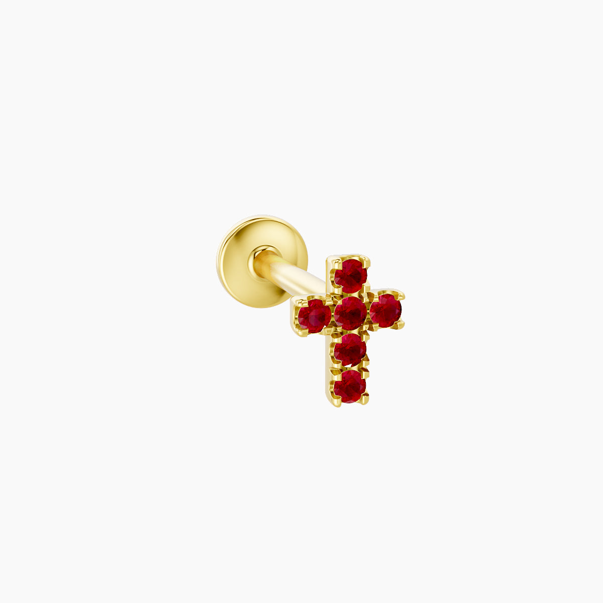Junon | 18k Yellow Gold 8 mm 5 mm Cross Ruby Nose Piercing