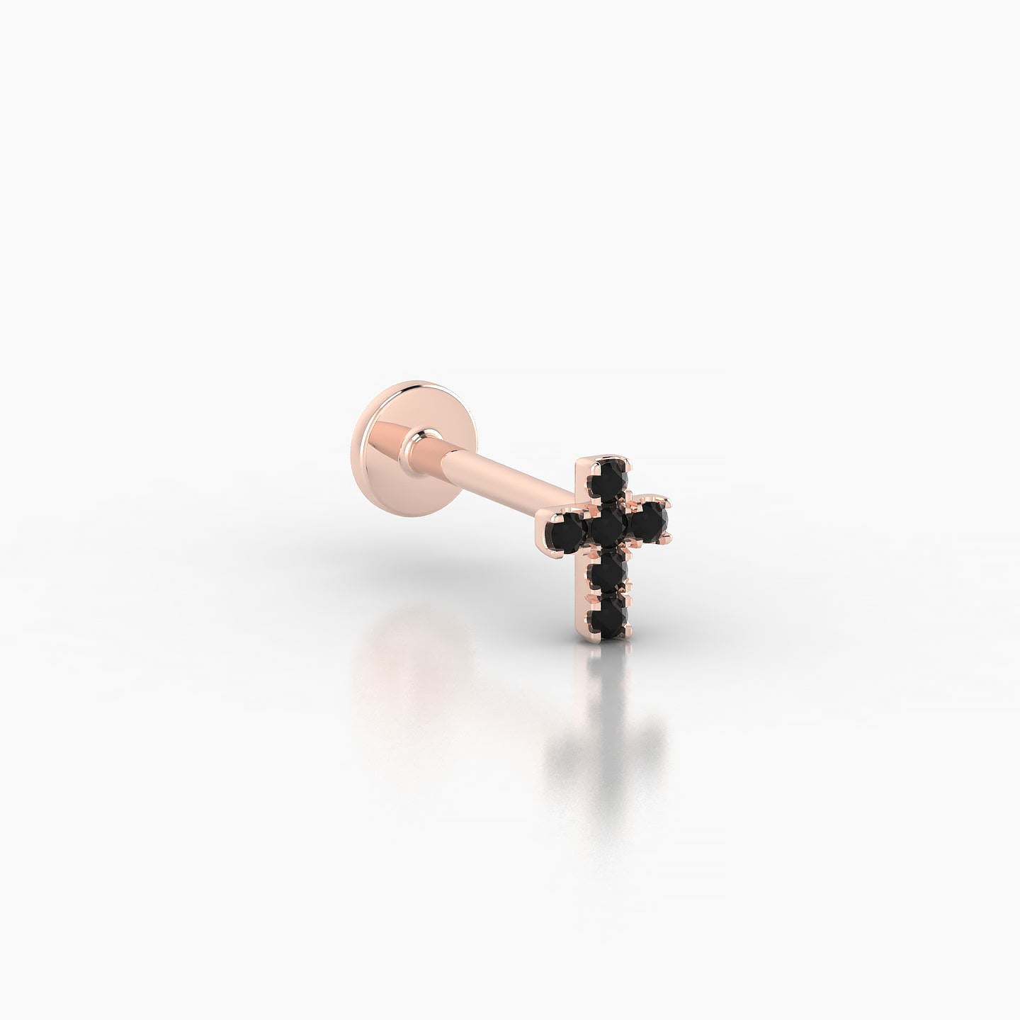 Junon | 18k Rose Gold 8 mm 5 mm Cross Black Diamond Nostril Piercing